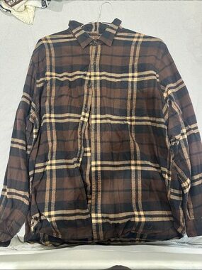 Amazon Essentials Brown and Black Plaid Button-Up Shirt